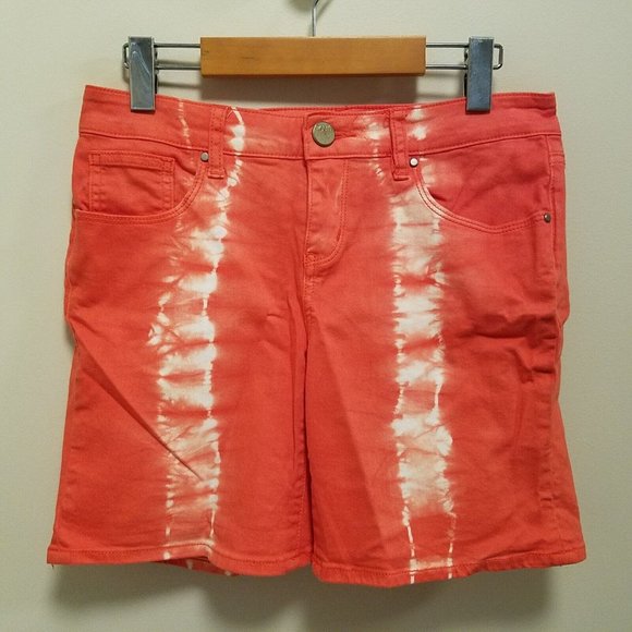 DKNY Jeans Shorts Size 4 Tie Dye City Boyfriend Orange Green Diamond Argyle - Picture 2 of 14